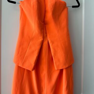 Orange Strapless peplum dress